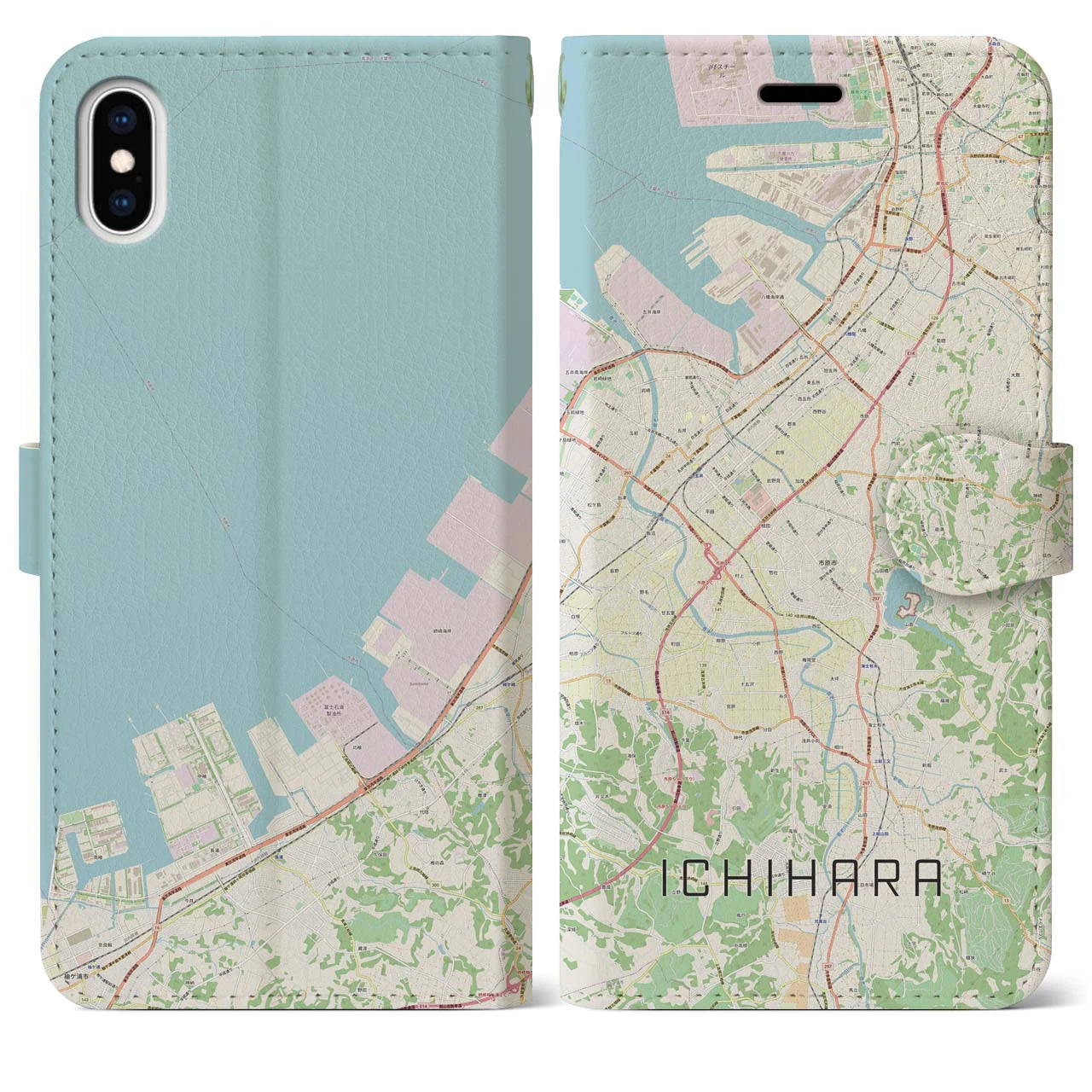 【市原（千葉県）】地図柄iPhoneケース（手帳タイプ）ナチュラル・iPhone XS Max 用