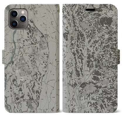 【市貝（栃木県）】地図柄iPhoneケース（手帳タイプ）モノトーン・iPhone 11 Pro Max 用