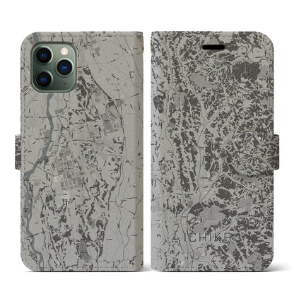 【市貝（栃木県）】地図柄iPhoneケース（手帳タイプ）モノトーン・iPhone 11 Pro 用