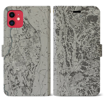 【市貝（栃木県）】地図柄iPhoneケース（手帳タイプ）モノトーン・iPhone 11 用