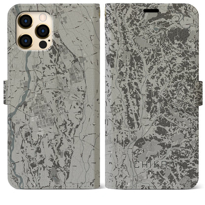 【市貝（栃木県）】地図柄iPhoneケース（手帳タイプ）モノトーン・iPhone 12 Pro Max 用