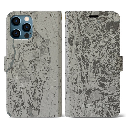 【市貝（栃木県）】地図柄iPhoneケース（手帳タイプ）モノトーン・iPhone 12 / 12 Pro 用