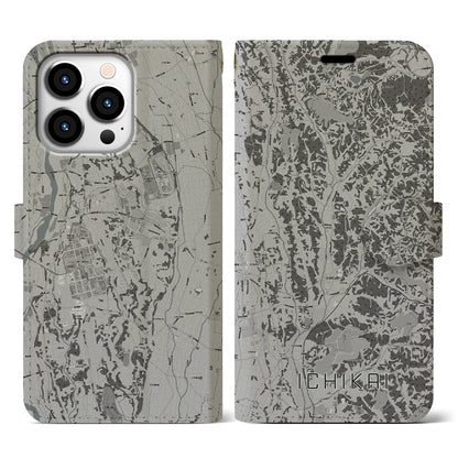 【市貝（栃木県）】地図柄iPhoneケース（手帳タイプ）モノトーン・iPhone 13 Pro 用