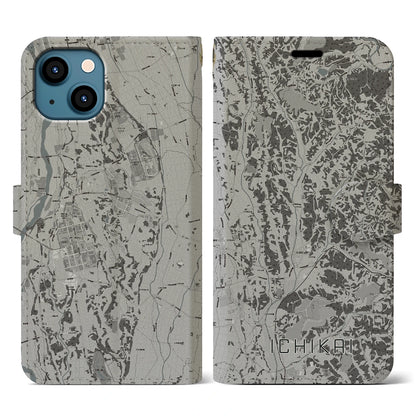 【市貝（栃木県）】地図柄iPhoneケース（手帳タイプ）モノトーン・iPhone 13 用