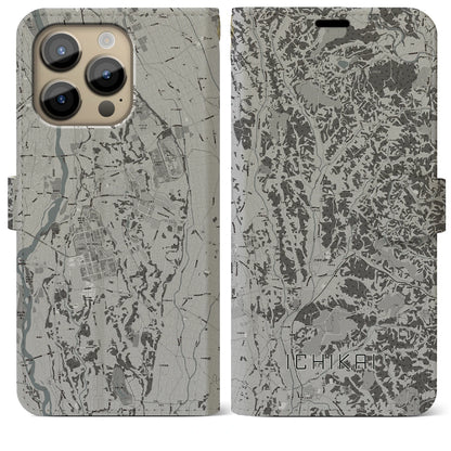 【市貝（栃木県）】地図柄iPhoneケース（手帳タイプ）モノトーン・iPhone 14 Pro Max 用