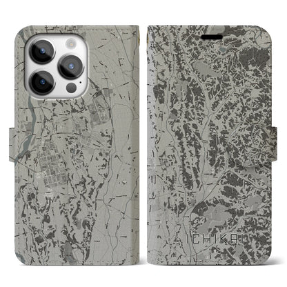 【市貝（栃木県）】地図柄iPhoneケース（手帳タイプ）モノトーン・iPhone 14 Pro 用