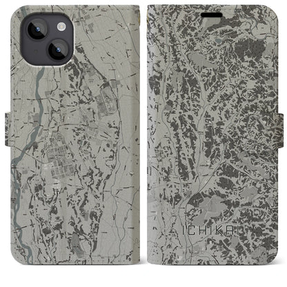 【市貝（栃木県）】地図柄iPhoneケース（手帳タイプ）モノトーン・iPhone 14 Plus 用