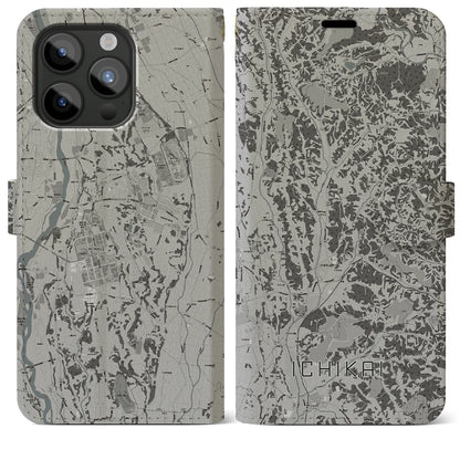 【市貝（栃木県）】地図柄iPhoneケース（手帳タイプ）モノトーン・iPhone 15 Pro Max 用