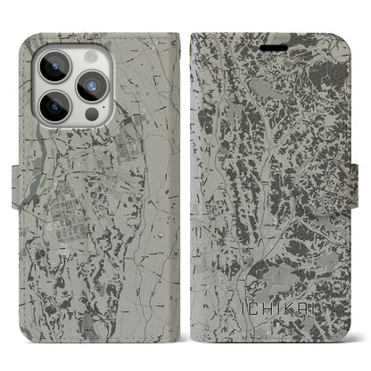 【市貝（栃木県）】地図柄iPhoneケース（手帳タイプ）モノトーン・iPhone 15 Pro 用