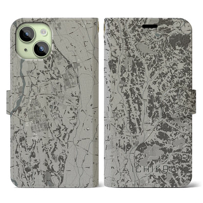 【市貝（栃木県）】地図柄iPhoneケース（手帳タイプ）モノトーン・iPhone 15 用