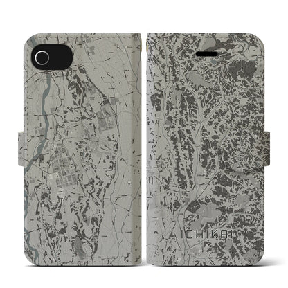 【市貝（栃木県）】地図柄iPhoneケース（手帳タイプ）モノトーン・iPhone SE（第3 / 第2世代） / 8 / 7 / 6s / 6 用