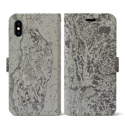 【市貝（栃木県）】地図柄iPhoneケース（手帳タイプ）モノトーン・iPhone XS / X 用