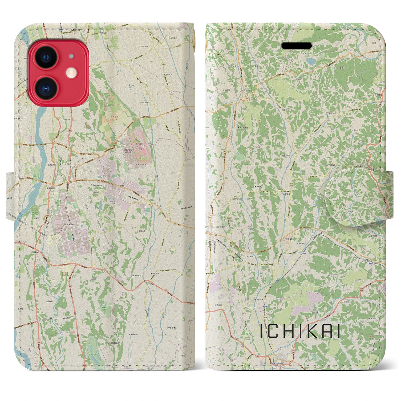 【市貝（栃木県）】地図柄iPhoneケース（手帳タイプ）ナチュラル・iPhone 11 用