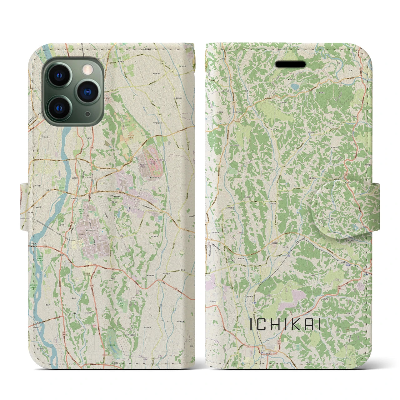 【市貝（栃木県）】地図柄iPhoneケース（手帳タイプ）ナチュラル・iPhone 11 Pro 用