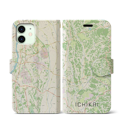 【市貝（栃木県）】地図柄iPhoneケース（手帳タイプ）ナチュラル・iPhone 12 mini 用