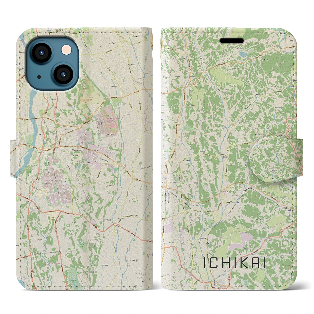 【市貝（栃木県）】地図柄iPhoneケース（手帳タイプ）ナチュラル・iPhone 13 用
