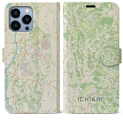 【市貝（栃木県）】地図柄iPhoneケース（手帳タイプ）ナチュラル・iPhone 13 Pro Max 用