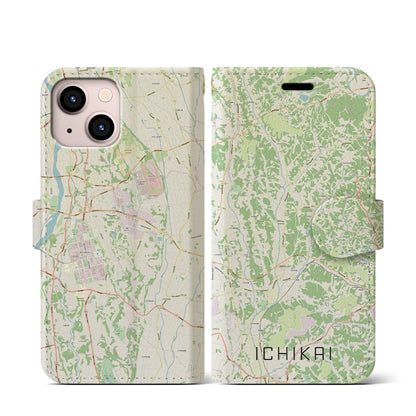 【市貝（栃木県）】地図柄iPhoneケース（手帳タイプ）ナチュラル・iPhone 13 mini 用