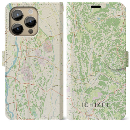 【市貝（栃木県）】地図柄iPhoneケース（手帳タイプ）ナチュラル・iPhone 14 Pro Max 用