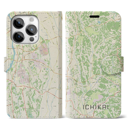 【市貝（栃木県）】地図柄iPhoneケース（手帳タイプ）ナチュラル・iPhone 14 Pro 用