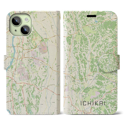 【市貝（栃木県）】地図柄iPhoneケース（手帳タイプ）ナチュラル・iPhone 15 用