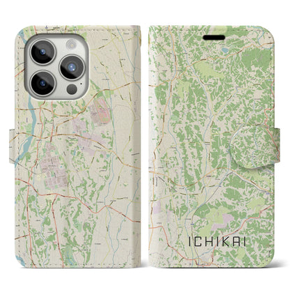 【市貝（栃木県）】地図柄iPhoneケース（手帳タイプ）ナチュラル・iPhone 15 Pro 用