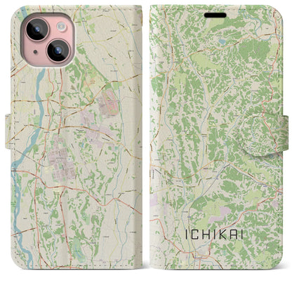 【市貝（栃木県）】地図柄iPhoneケース（手帳タイプ）ナチュラル・iPhone 15 Plus 用