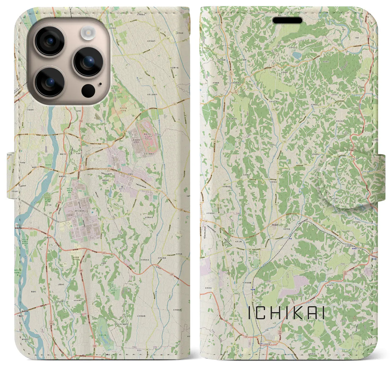 【市貝（栃木県）】地図柄iPhoneケース（手帳タイプ）ナチュラル・iPhone 16 Plus 用