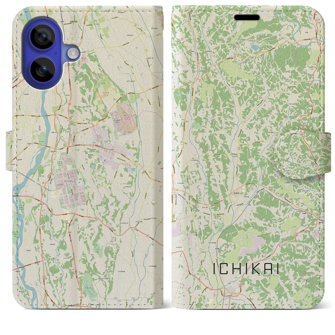 【市貝（栃木県）】地図柄iPhoneケース（手帳タイプ）ナチュラル・iPhone 16 Pro Max 用