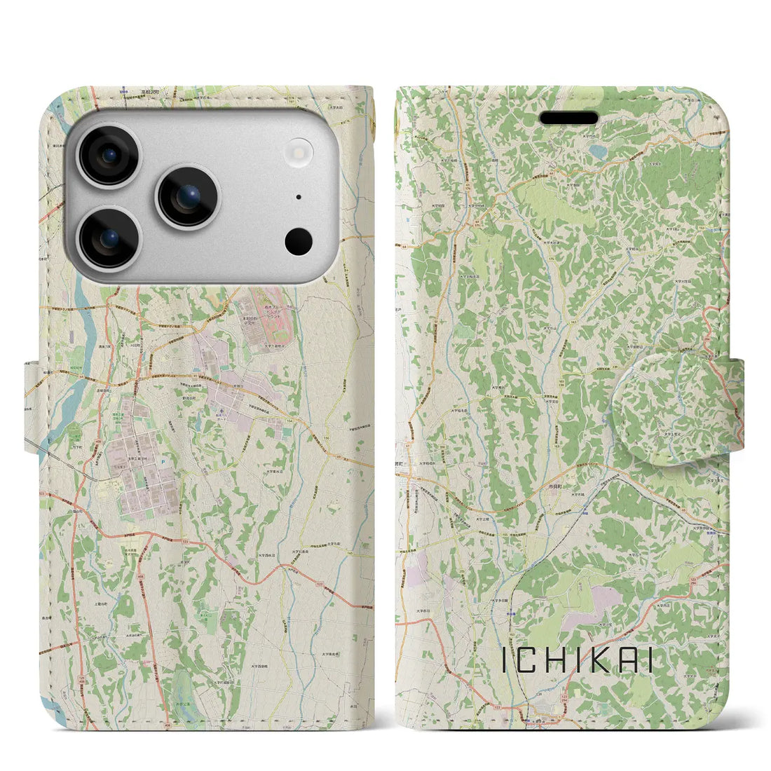 【市貝(栃木県)】地図柄iPhoneケース(手帳タイプ)モノトーン・iPhone 17 Pro Max 用