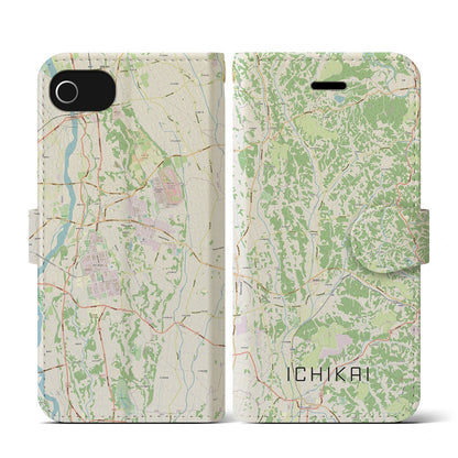 【市貝（栃木県）】地図柄iPhoneケース（手帳タイプ）ナチュラル・iPhone SE（第3 / 第2世代） / 8 / 7 / 6s / 6 用