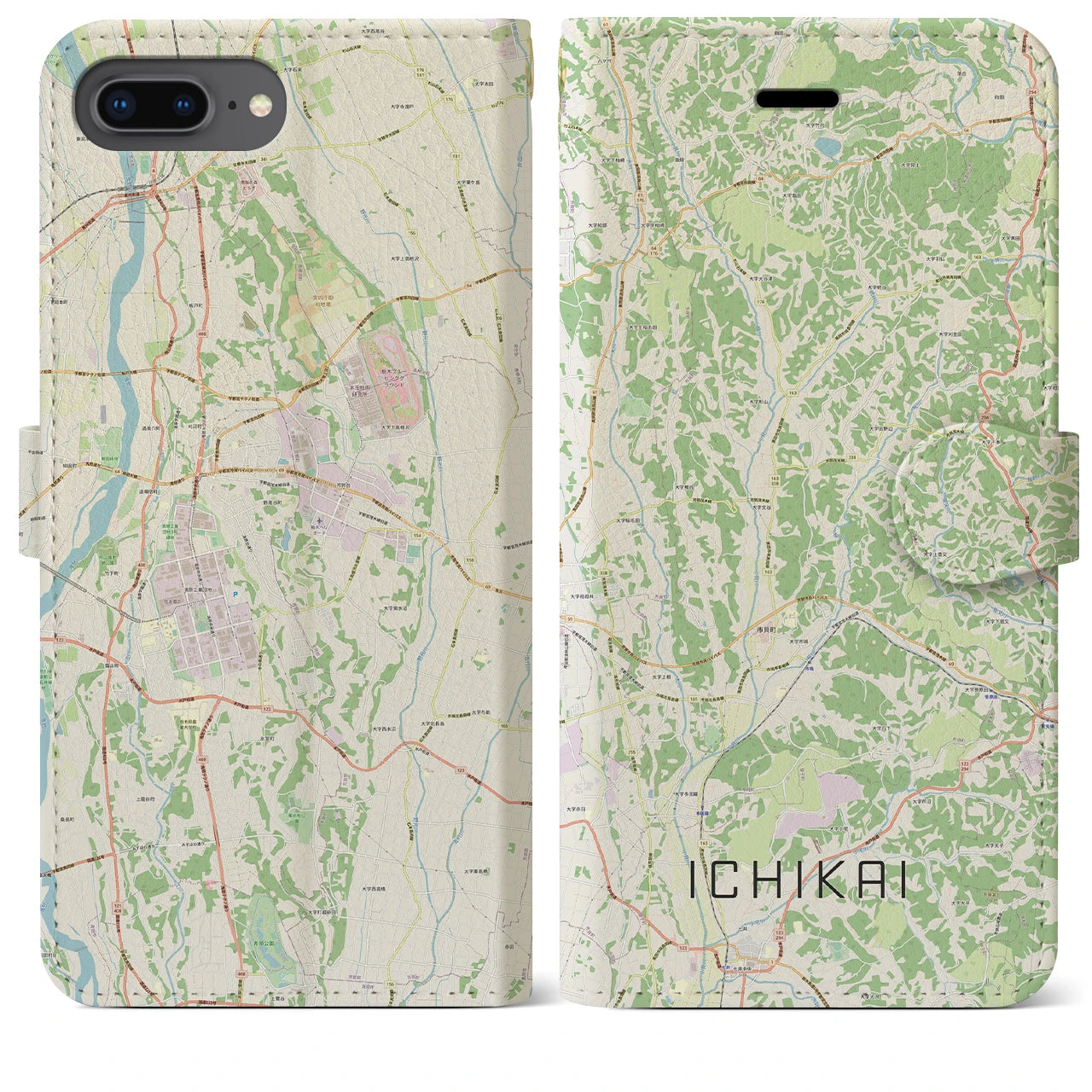 【市貝（栃木県）】地図柄iPhoneケース（手帳タイプ）ナチュラル・iPhone 8Plus /7Plus / 6sPlus / 6Plus 用