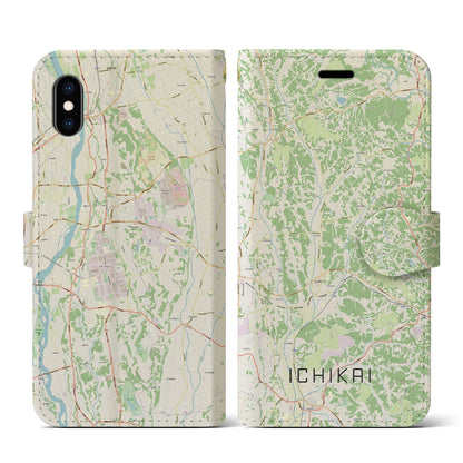 【市貝（栃木県）】地図柄iPhoneケース（手帳タイプ）ナチュラル・iPhone XS / X 用