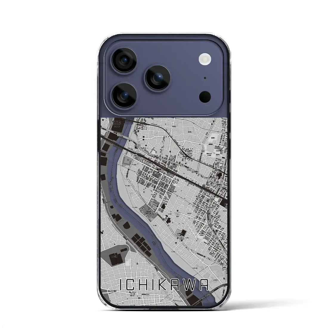 【市川（千葉県）】地図柄iPhoneケース（クリアタイプ）モノトーン・iPhone 17 Pro Max 用