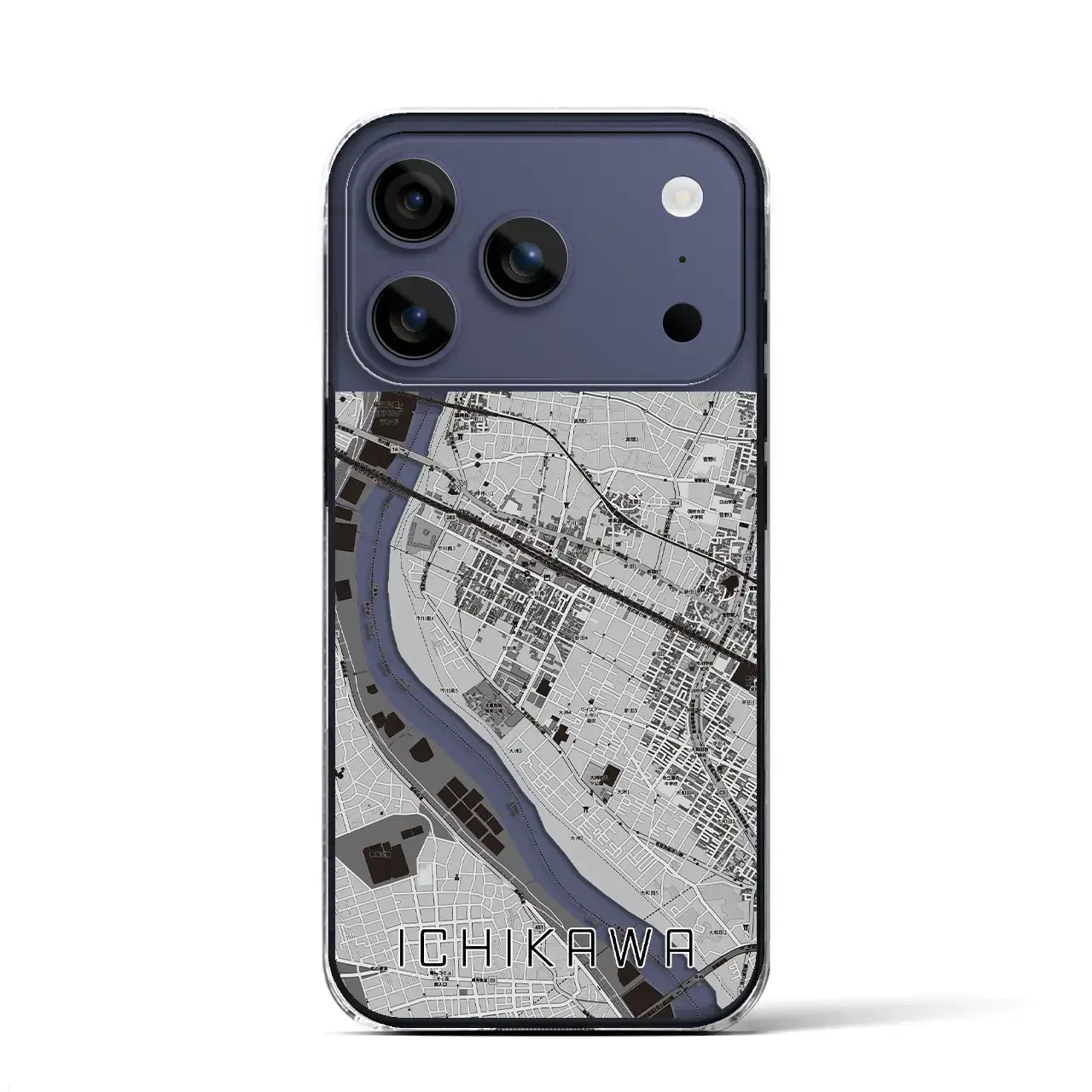 【市川（千葉県）】地図柄iPhoneケース（クリアタイプ）モノトーン・iPhone 17 Pro Max 用