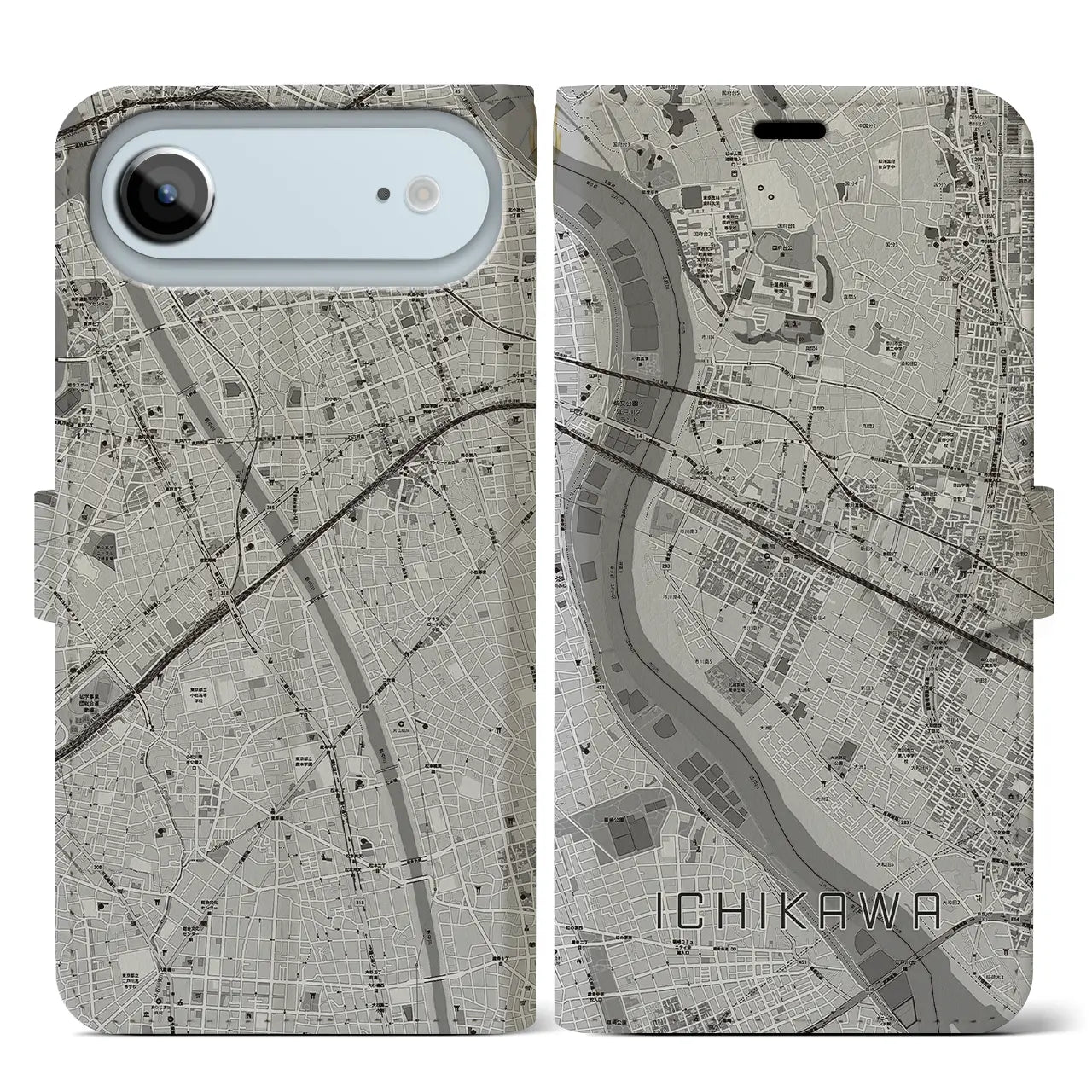 【市川（千葉県）】地図柄iPhoneケース（手帳タイプ）