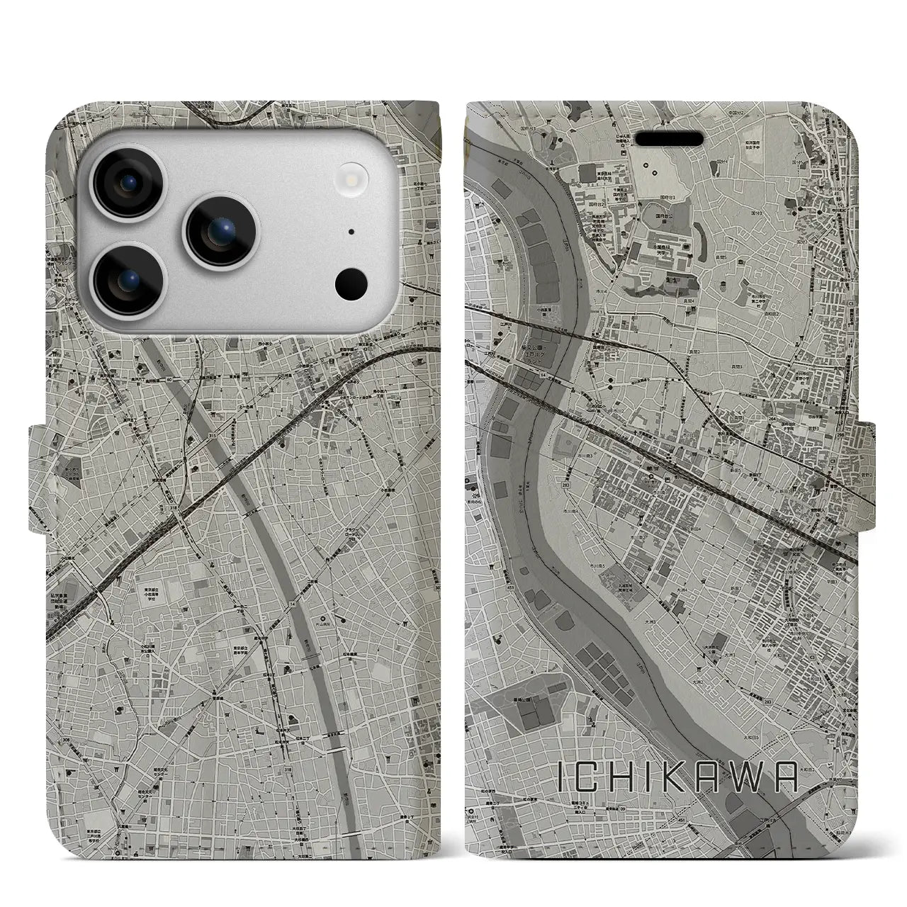 【市川（千葉県）】地図柄iPhoneケース（手帳タイプ）