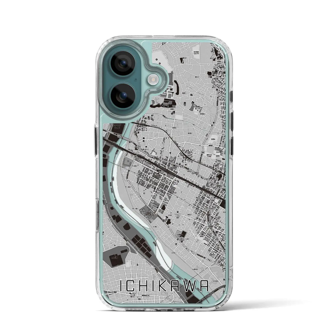 【市川(千葉県)】地図柄iPhoneケース(MagSafeタイプ)モノトーン・iPhone 16 Pro 用