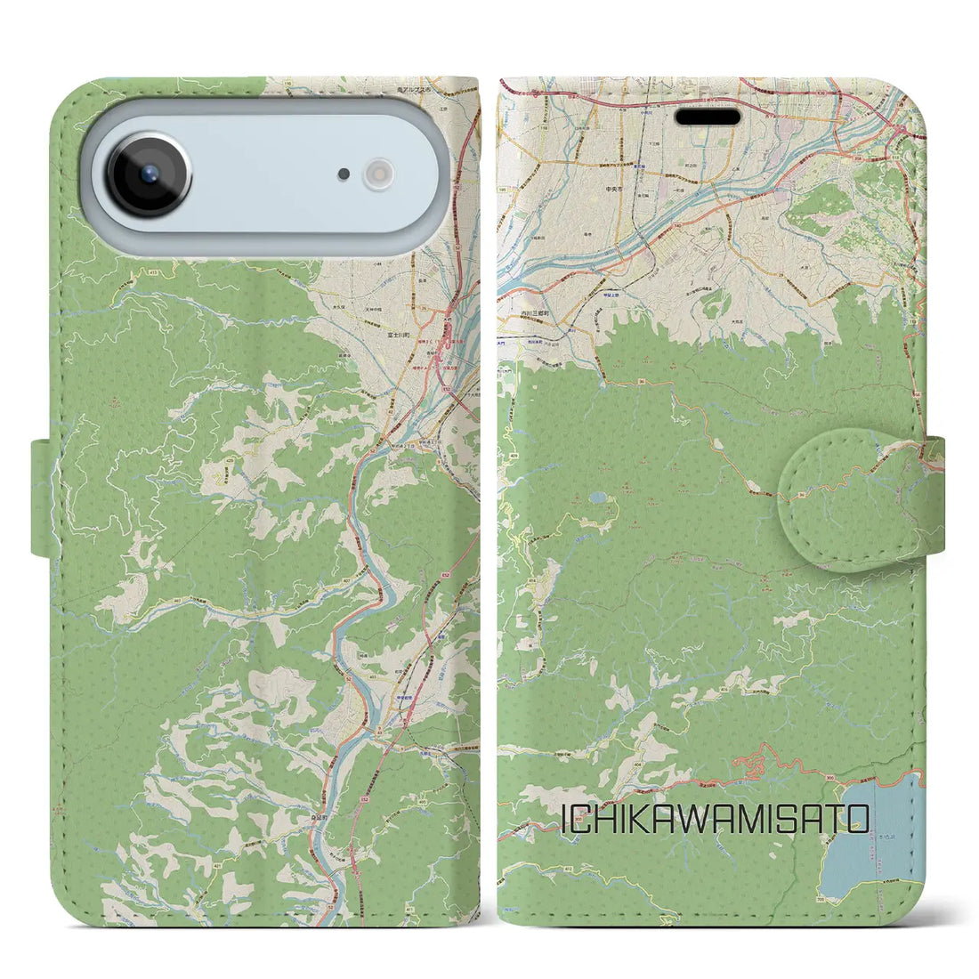 【市川三郷(山梨県)】地図柄iPhoneケース(手帳タイプ)ナチュラル・iPhone 17 Pro Max 用