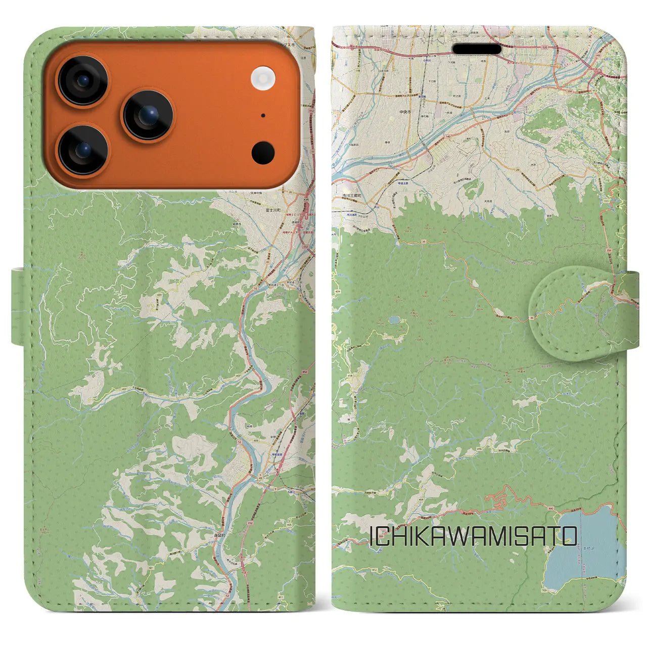 【市川三郷（山梨県）】地図柄iPhoneケース（手帳タイプ）