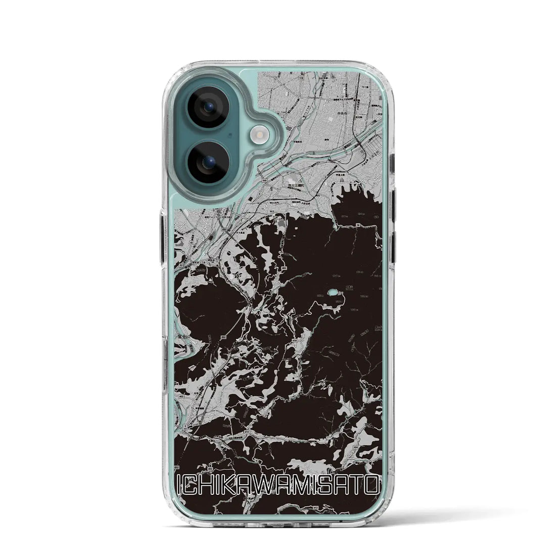 【市川三郷（山梨県）】地図柄iPhoneケース（MagSafeタイプ）モノトーン・iPhone 16 Pro 用