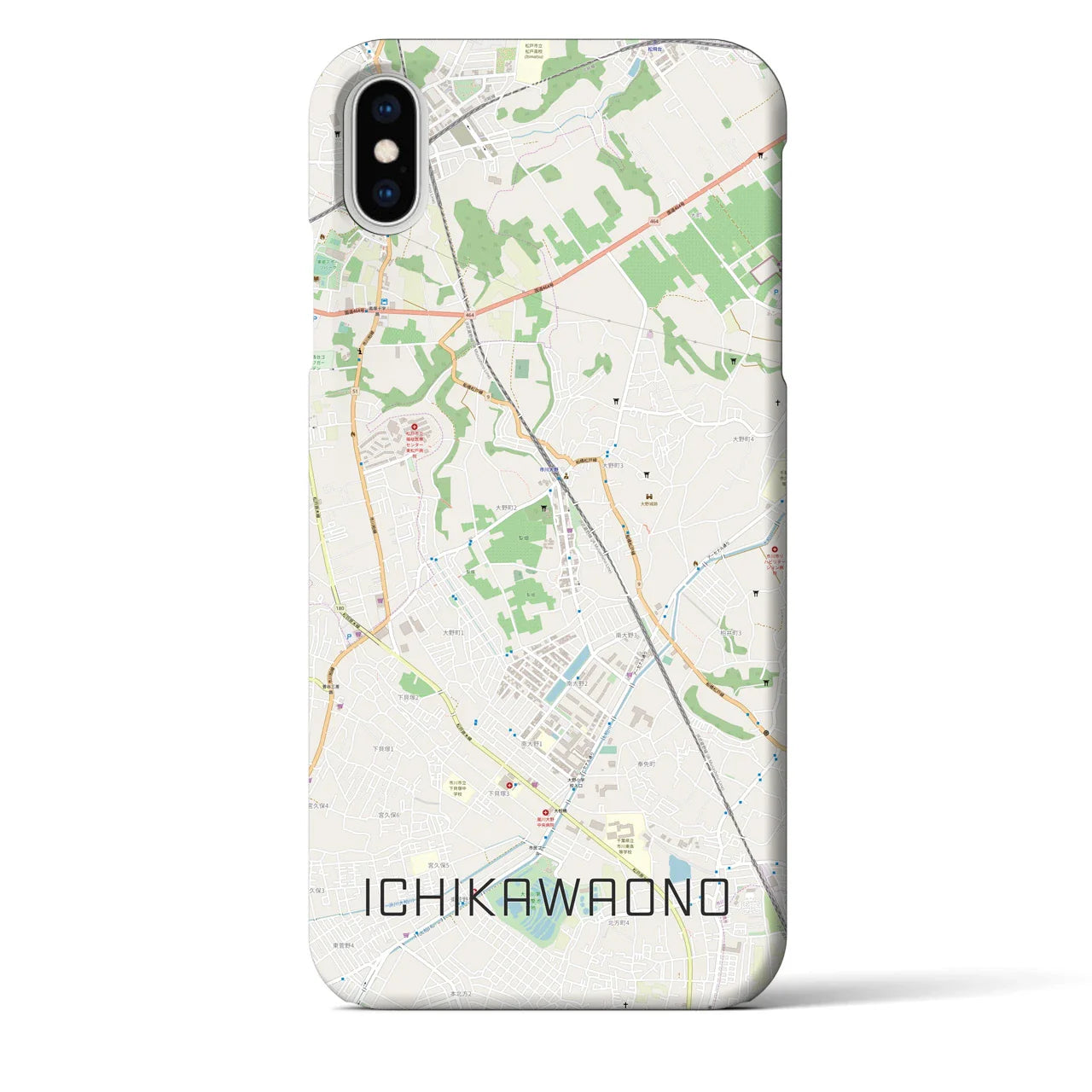 【市川大野（千葉県）】地図柄iPhoneケース（バックカバータイプ）