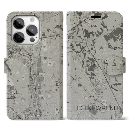 【市川大野（千葉県）】地図柄iPhoneケース（手帳タイプ）モノトーン・iPhone 14 Pro 用