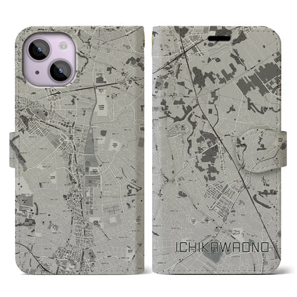 【市川大野（千葉県）】地図柄iPhoneケース（手帳タイプ）モノトーン・iPhone 14 用