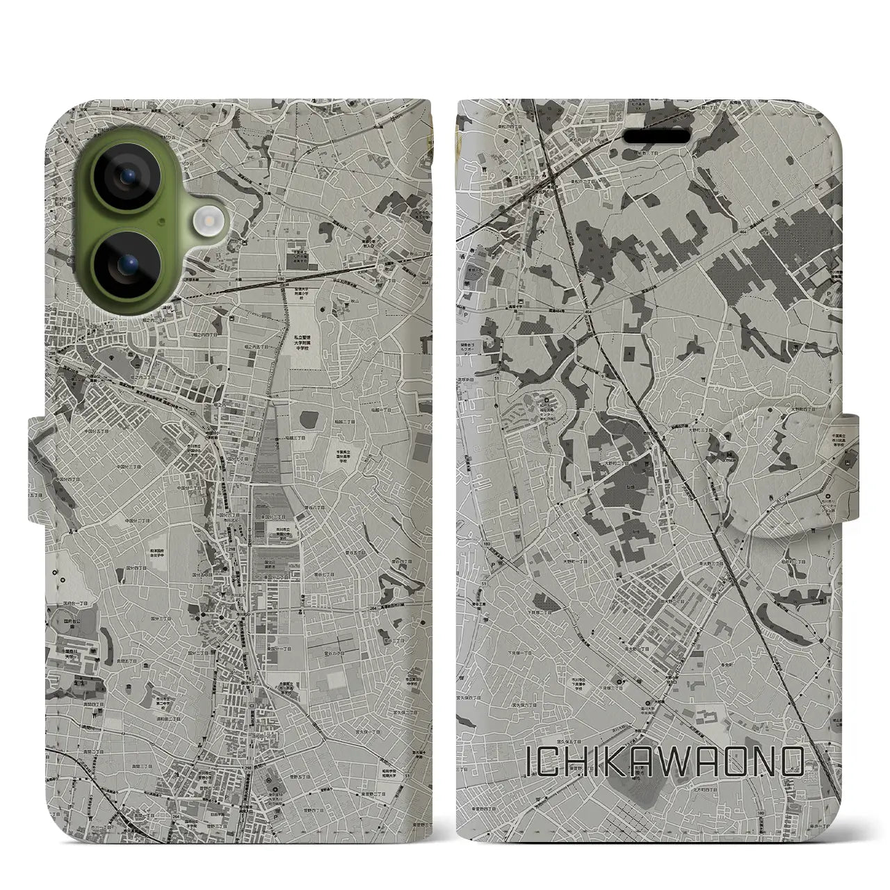【市川大野（千葉県）】地図柄iPhoneケース（手帳タイプ）