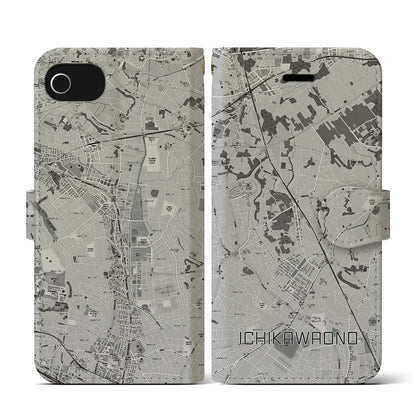 【市川大野（千葉県）】地図柄iPhoneケース（手帳タイプ）モノトーン・iPhone SE（第3 / 第2世代） / 8 / 7 / 6s / 6 用