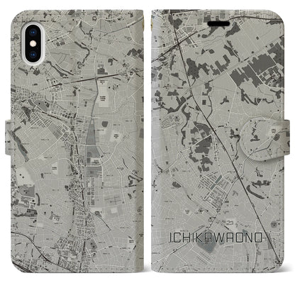 【市川大野（千葉県）】地図柄iPhoneケース（手帳タイプ）モノトーン・iPhone XS Max 用