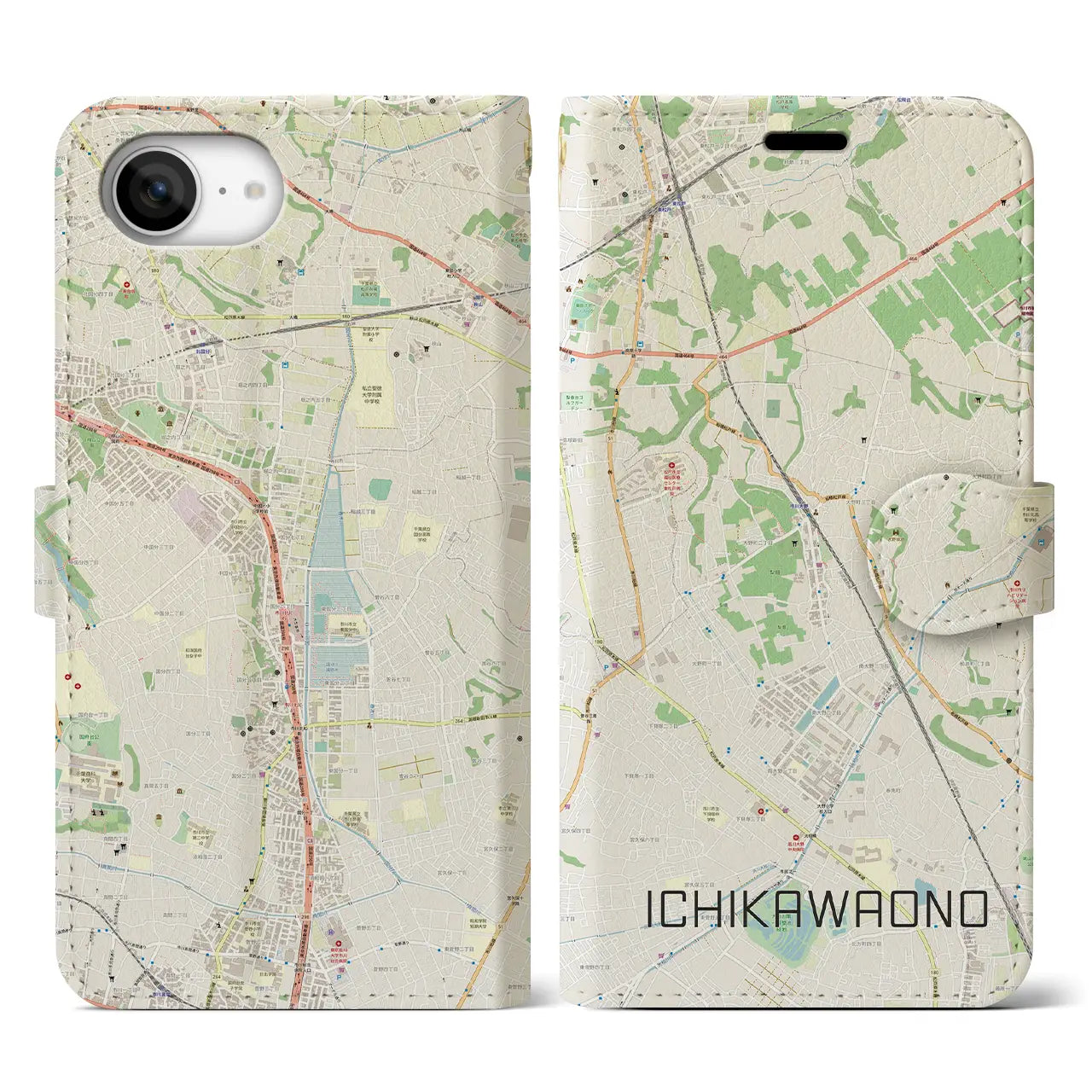 【市川大野（千葉県）】地図柄iPhoneケース（手帳タイプ）