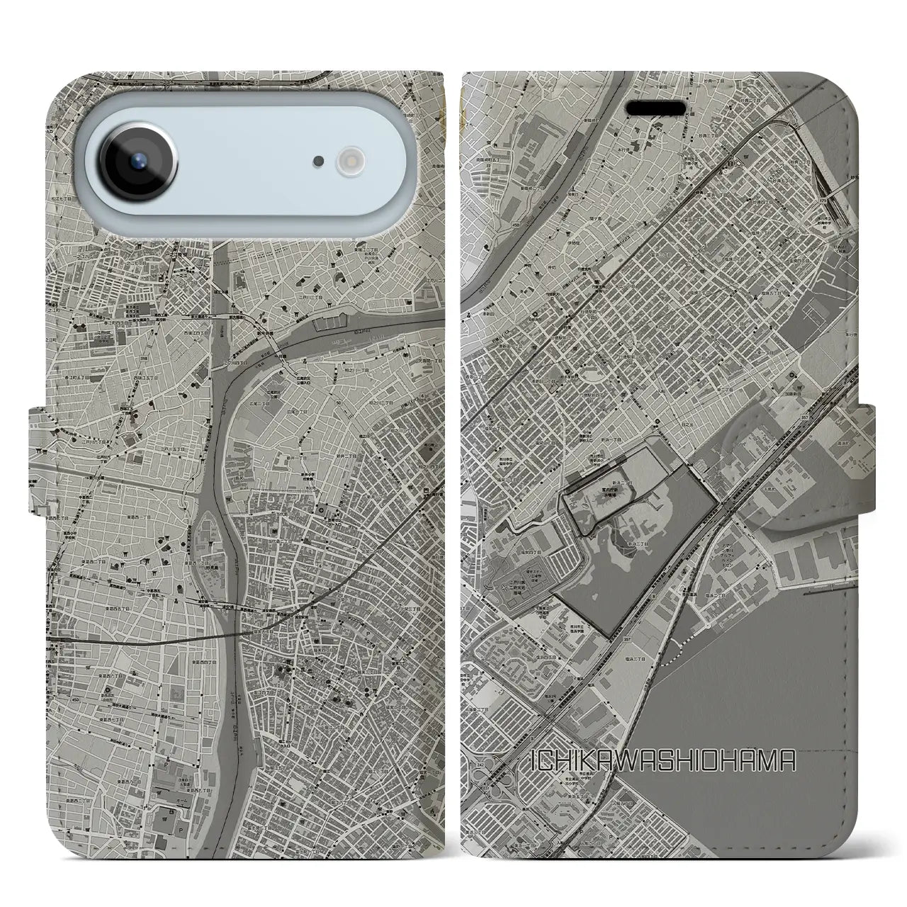 【市川塩浜（千葉県）】地図柄iPhoneケース（手帳タイプ）