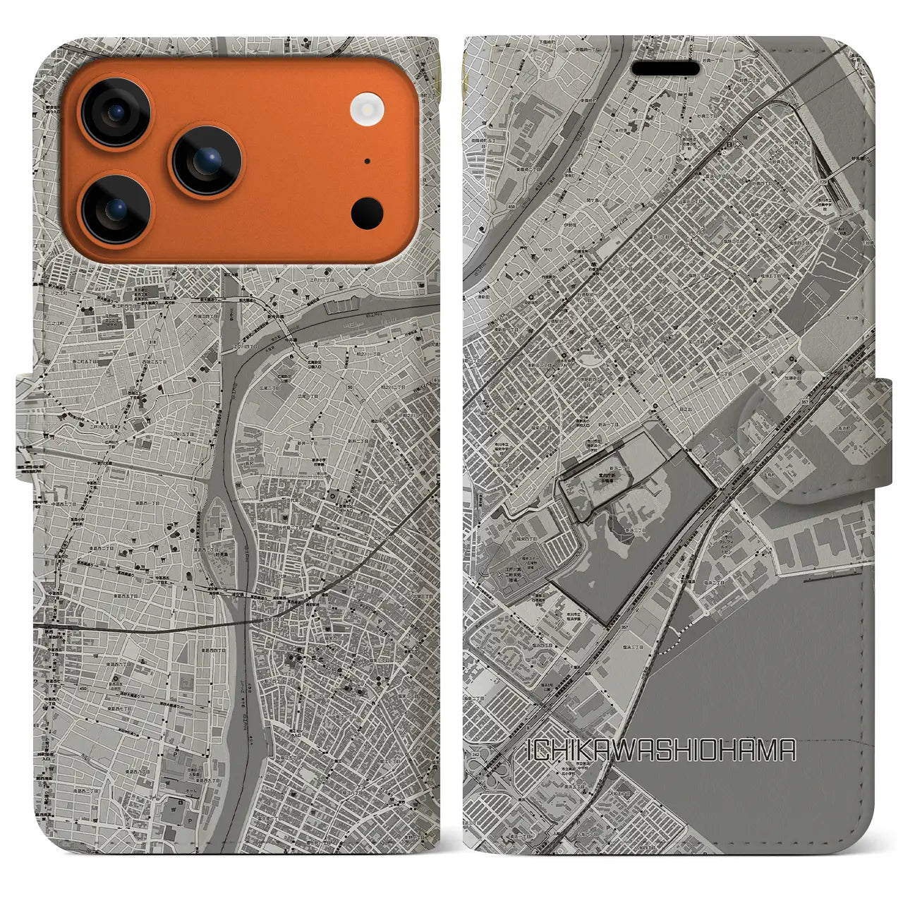 【市川塩浜（千葉県）】地図柄iPhoneケース（手帳タイプ）